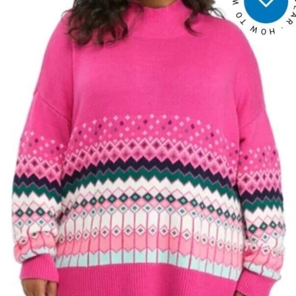 Crown & Ivy Women's Fair Isle Knit Turtleneck Sweater size LARGE